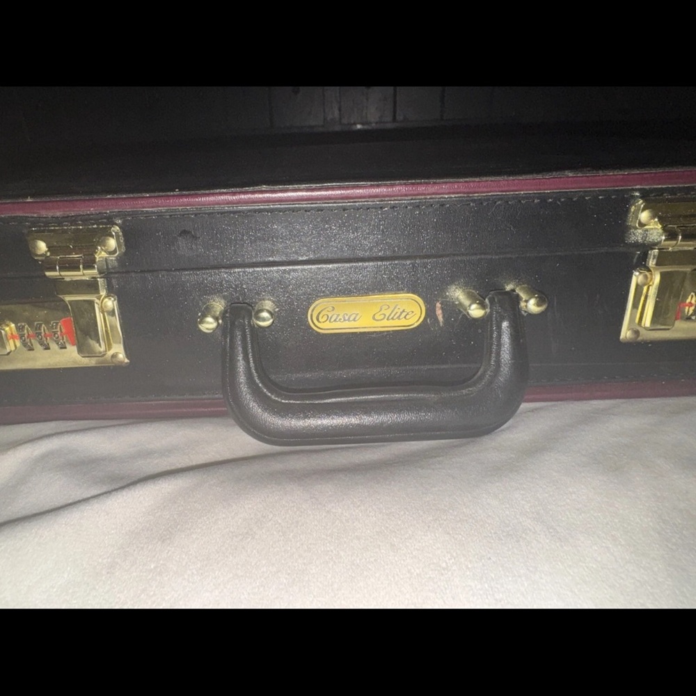 Vintage Rare Casa Elite Black Leather Empty Storage Case Gold Accents Briefcase - Picture 4 of 8